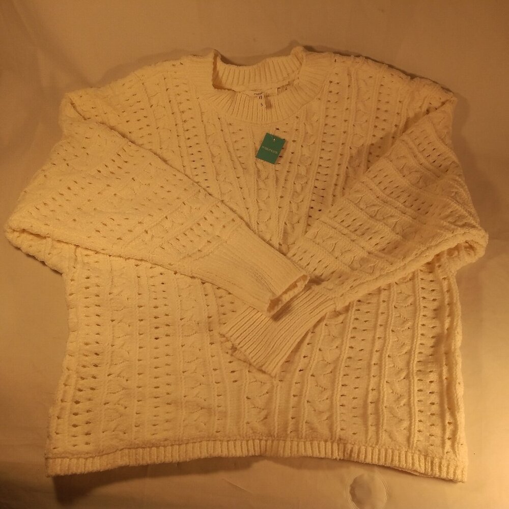 NWT Maurices Off White Chunky Crew Neck Knit Sweater Pullover Women Size S Small